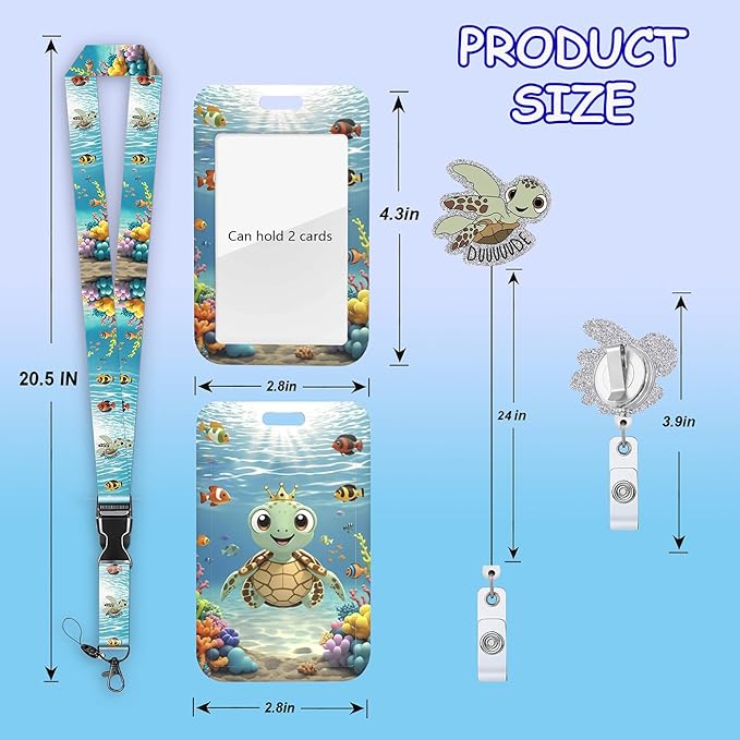 Badge Holder Lanyard Turtle Badge Reel Funny Sea Turtle Hawaiian Badge Reels Retractable Name ID Clip Cute Animal Pediatric Decorative for Nurse Nurses Office Worker Teacher Student Ocean Series