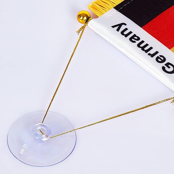 ZXvZYT 3 X 5 Inch Germany Window Hanging Flag German Small Mini Car Flags Banners Rearview Mirror Decoration - with Suction Cup & Golden Fringy Banner(2 Pack)