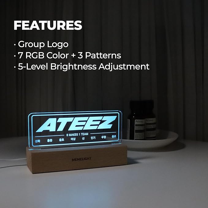 MEMELIGHT at.zee Night Light, Kpop Merchandise, Korean Idol Lamp for Atiny, 7RGB Color, Dimmer, 8.3 x 4.2 x 1.7