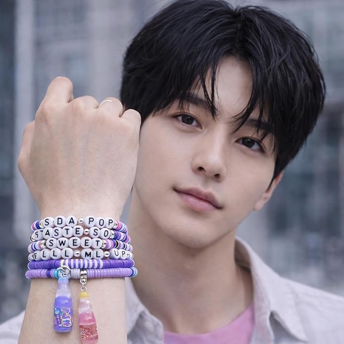Mascotwish K-Pop Style Fashion Bracelets Set (6 PCS) – Colorful Beaded Elastic Bracelets with Charms, Matching Jewelry for Teens & Adults, Party & Concert Accessories