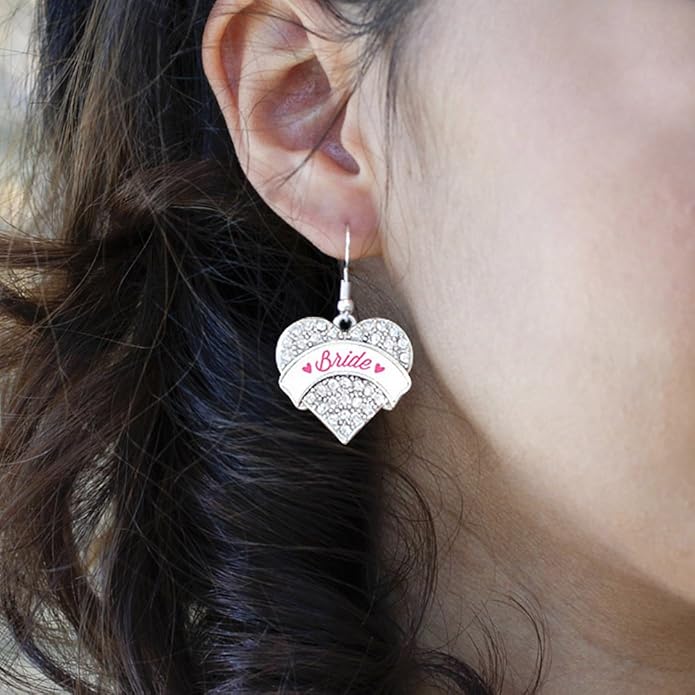 Inspired Silver - Silver Pave Heart Charm French Hook Drop Earrings with Cubic Zirconia Jewelry