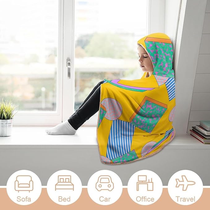 80s 90s Vintage Retro Wearable Blanket Flannel Hooded Blankets Soft Warm Blanket Hoodie for Room Couch Bed Office
