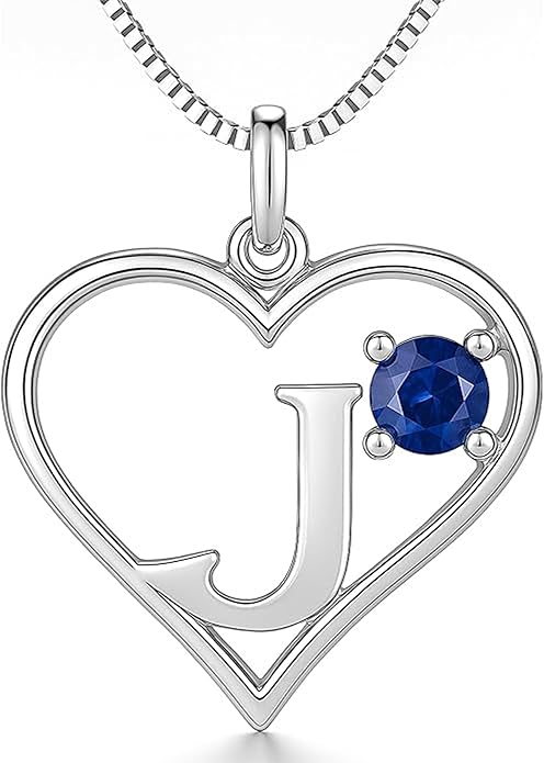 Icy Jewelry Silver Sterling Necklace Initial Letter A-Z Birthstone for Women – Personalized Custom Jewelry Pendant with Heart Design Customized Dainty Charm for Wife Girlfriend Mom – 18" Box Chain