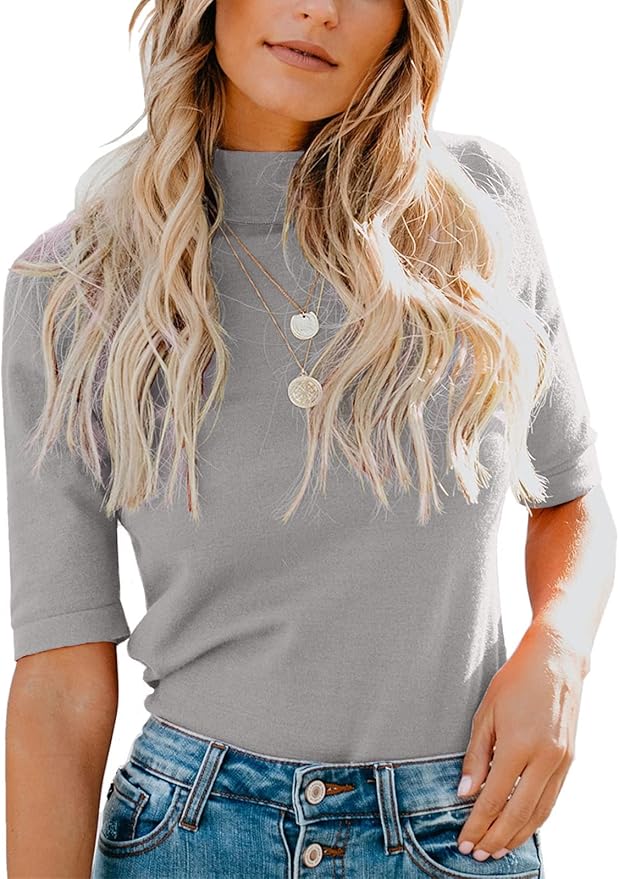 LIYOHON Womens Tops Dressy Casual Mock Turtleneck Business Short Sleeve T Shirts Going Out Tops 2026