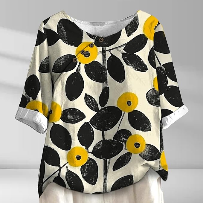 Women's Shirts Dressy Casual Asymmetric Side Button Down Design Tops Summer Loose Fit Crewneck Graphic Tees