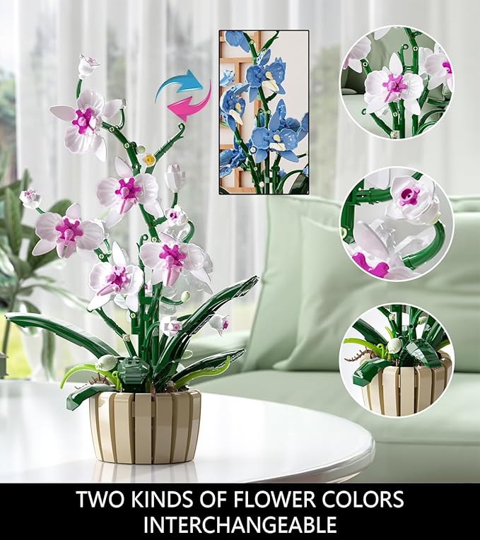 Icons Orchid Flowers Building Set, Exquisite Orchid Bonsai for Adult- Compatible with Lego Flowers, Ideal for Mothers Day Display (1192pcs)
