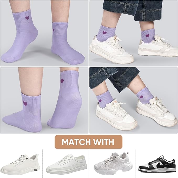 Corlap Women's Cute Cotton Crew Athletic Running Socks - Ankle High, Novelty Fun Heart Design 5-Pairs (Gift Box)