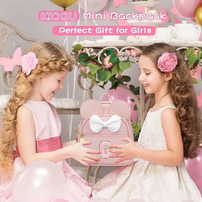 KKXIU Girls Initial Bowknot Cute Mini Backpack for Toddler, Travel Small Girl Backpacks, Personalized Valentine's Day Gifts for Little Girls and Kids(G, Pink)