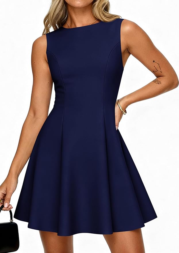 PRETTYGARDEN Summer Dresses for Women 2026 Elegant Sleeveless Boat Neck A Line Spring Formal Cocktail Party Mini Dress