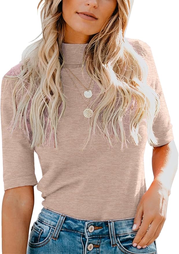LIYOHON Womens Tops Dressy Casual Mock Turtleneck Business Short Sleeve T Shirts Going Out Tops 2026