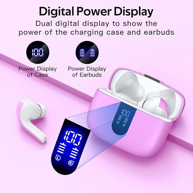TAGRY 2 Sets X08 Sunset Pink and Black Bluetooth Headphones True Wireless Earbuds 60H Playback Ear Buds with Wireless Charging Case in-Ear Earbuds with Mic