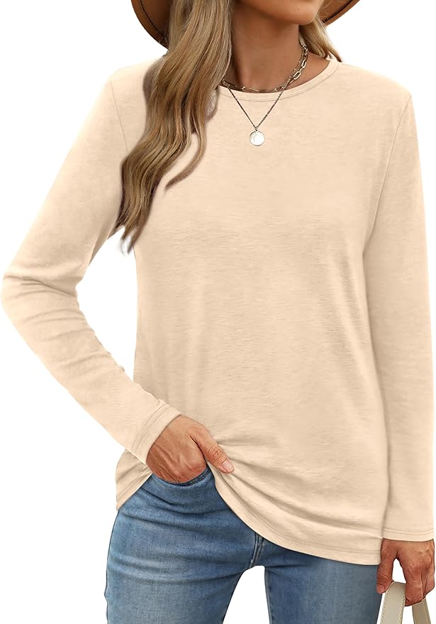 XIEERDUO Long Sleeve Shirts for Women Casual Crew Neck Basic Fall Tops Loose Fit Comfy