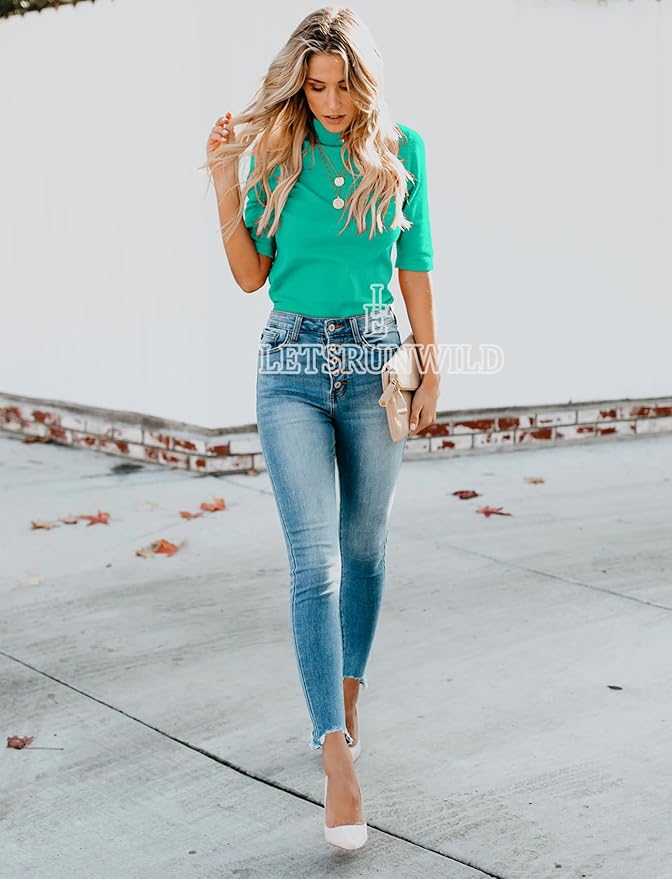 LETSRUNWILD Business Casual Tops for Women Dressy Cute Tops Mock Turtleneck Tshirts Shirts