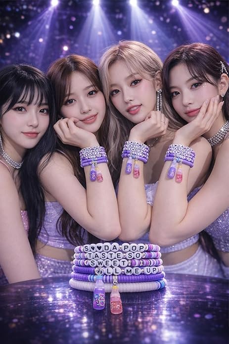 Mascotwish K-Pop Style Fashion Bracelets Set (6 PCS) – Colorful Beaded Elastic Bracelets with Charms, Matching Jewelry for Teens & Adults, Party & Concert Accessories