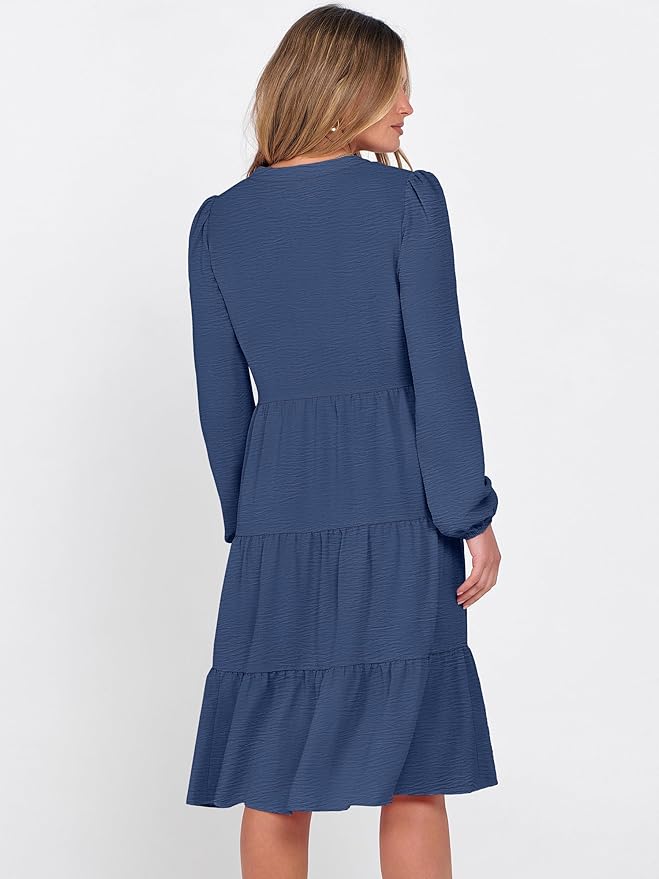 ANRABESS Womens Fall Midi Dresses Long Sleeve V Neck Swing Tiered Work Business Casual 2026 Flowy Beach Vacation Dress