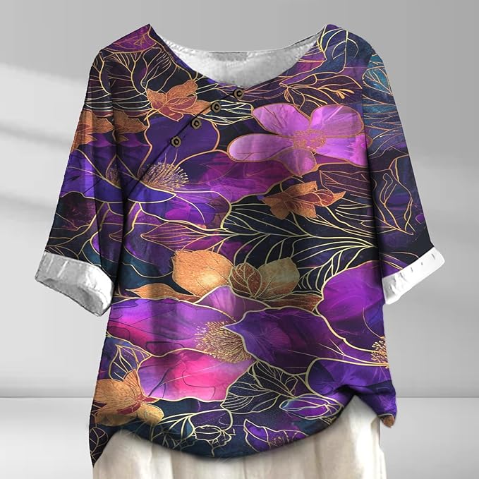 Women's Shirts Dressy Casual Asymmetric Side Button Down Design Tops Summer Loose Fit Crewneck Graphic Tees