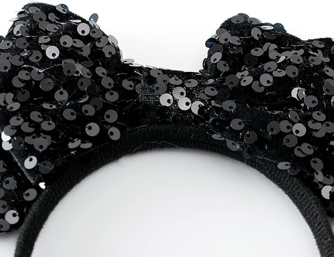 KARETT Sequins Mouse Ears Headband With Glitter Bow Princess Party Decorations For Girls Women