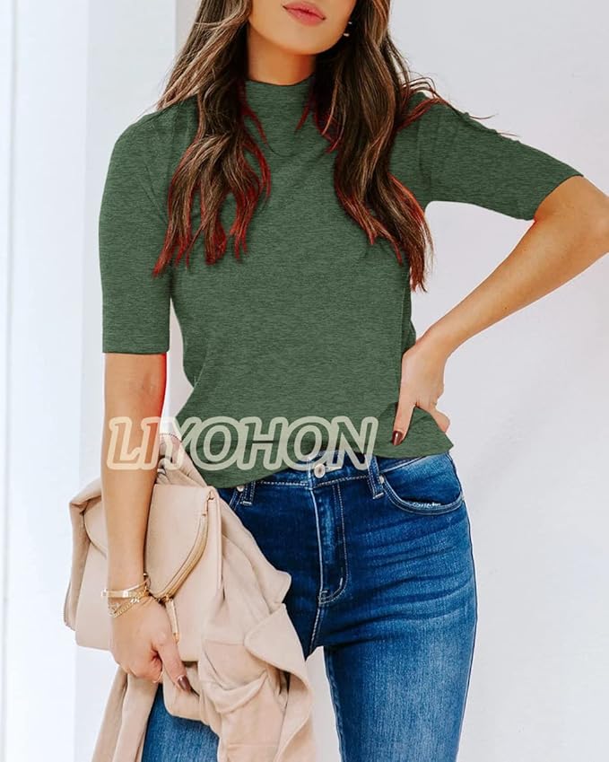 LIYOHON Womens Tops Dressy Casual Mock Turtleneck Business Short Sleeve T Shirts Going Out Tops 2026