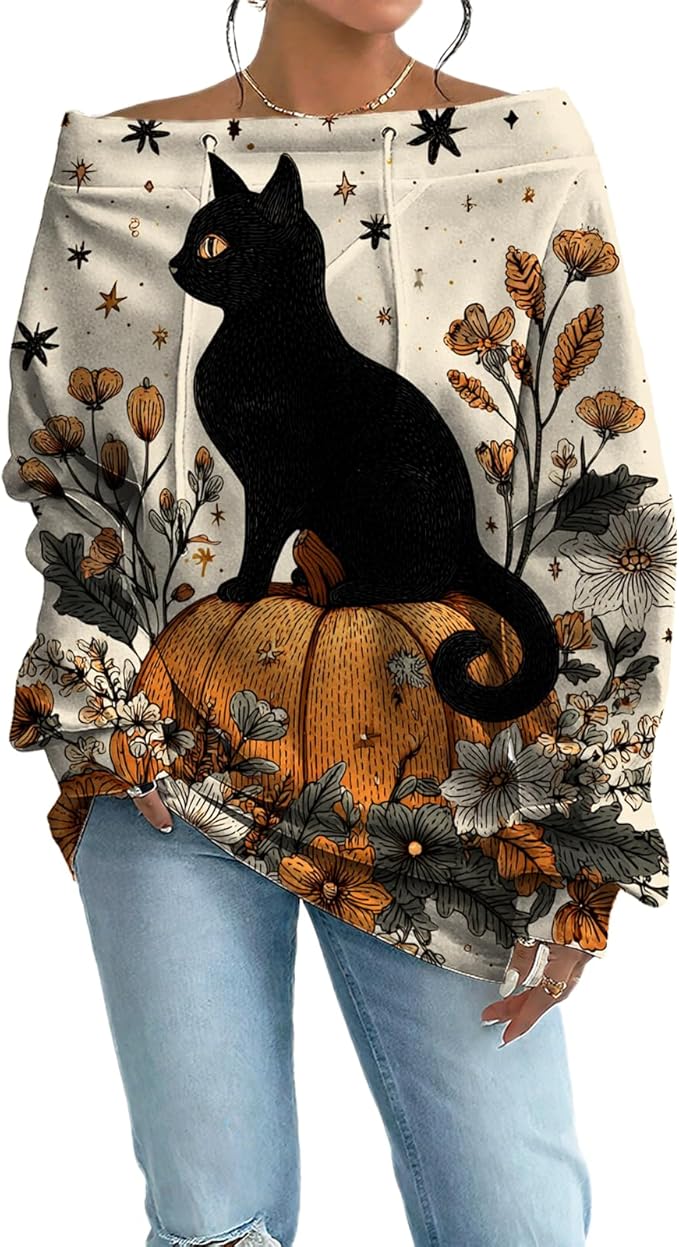 Womens Sweatshirts Floral Print Sexy Off The Shoulder T Shirts Oversized Long Sleeve Pullover Fall Tops