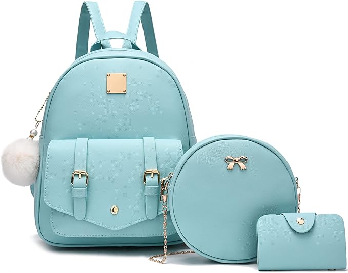 I IHAYNER Mini Backpack Purse for Teen Girls 3-PCS Fashion Backpack Cute Travel Daypacks Women Pompom Backpack Shoulder Bag