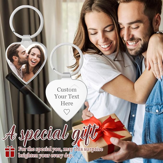 RSQGT Personalized Custom Keychain with Picture - Double Sided Engraving Photo Text Customized Key Chains for Men Boyfriend