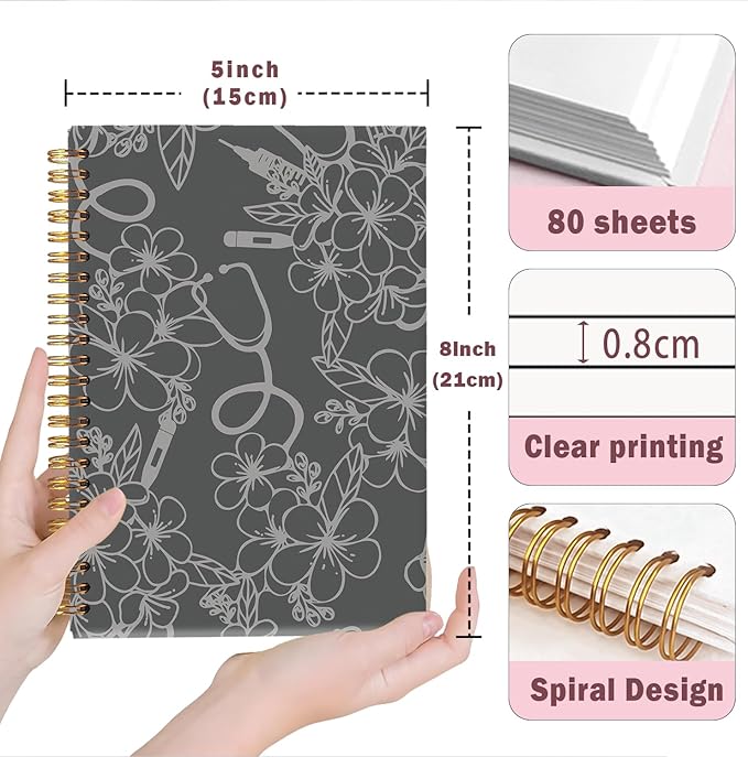 Lacama Nurse Notebook Journal, Nursing School Essentials, Nursing Student Graduation Gifts, Nurse Gifts for Women Nurse Appreciation Gift, Nurses Week Gifts, Stethoscope Flower Spiral Notebook(Gray)