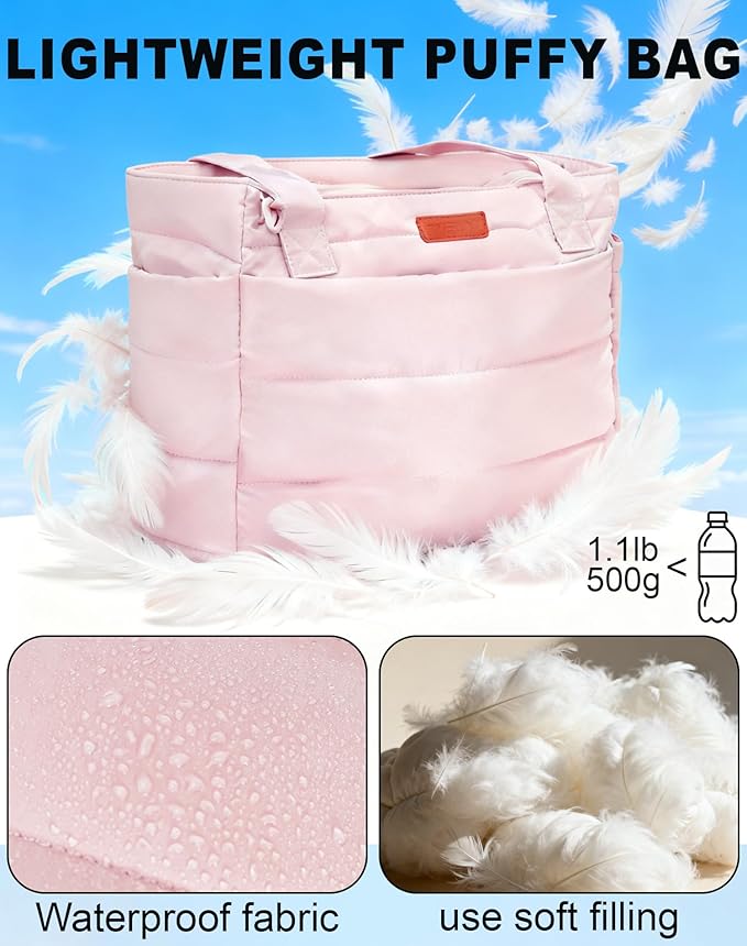 Quilted Puffer Tote Bag for Women, Waterproof Lightweight Work Bag for Nurse/Commuter with 16" Laptop Pocket | Puffer Tote Bag
