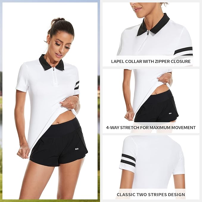 Women's Golf Shirt Short Sleeve Tennis Shirt Quarter Zip Golf Pullover Golf Polo Shirts Argyle Tops