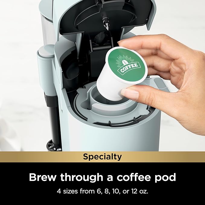 Ninja Pods & Grounds Specialty Single-Serve Coffee Maker, K-Cup Pod Compatible, Built-In Milk Frother, 6-oz. Cup to 24-oz. Travel Mug Sizes, Iced Coffee Maker, Glacier Blue, PB051GB
