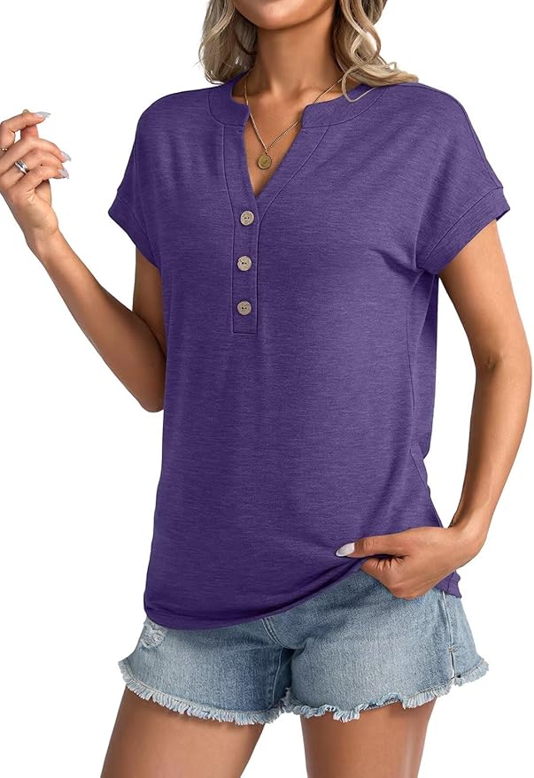 Womens V Neck Cap Sleeve Tops Summer Casual Short Sleeve Shirts Loose Fit Basic Work Tee Trendy Clothes 2025