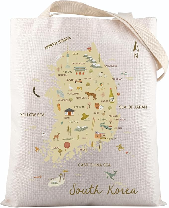VAMSII South Korea Souvenir South Korea Travel Map Tote Bag South Korea Travel Gifts Korea Seoul Honeymoon Gift