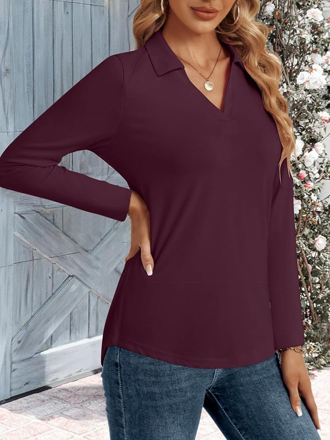 3/4 Length Sleeve Womens Tops Dressy Casual V Neck Polo Shirts Business Work Blouses 2025 Trendy Tunic Top