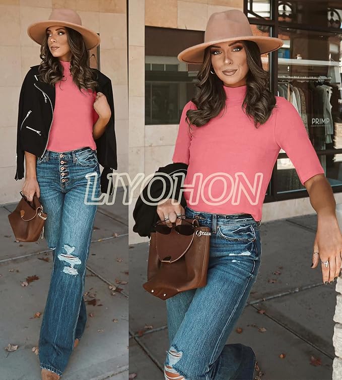 LIYOHON Womens Tops Dressy Casual Mock Turtleneck Business Short Sleeve T Shirts Going Out Tops 2026