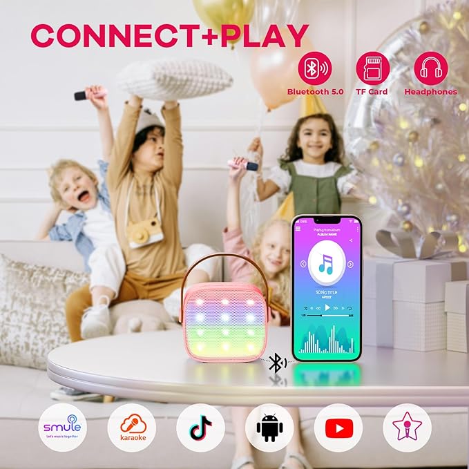 YLL Karaoke Machine for Kids, Portable Mini Speaker with 2 Wireless Microphones, 2026 Top Toys Birthday Gifts for Girls 3, 4, 5, 6, 7, 8, 9, 10, 12+ Years Old Toddler Party Grandkids Present (Rose)
