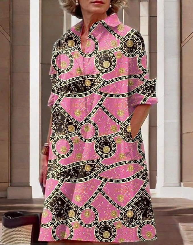 Womens 2025 Long Sleeve Button Down Shirt Summer Dress Casual V Neck Loose Fit Midi Shirt Dresses with Pockets