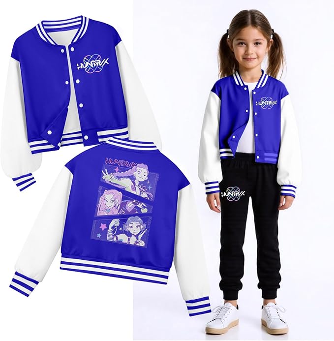 K PopGirls Kpop Tracksuit Cute Cartoon Print Baseball Coats Fashion Long Sleeve Jackets and Pants Christmas Costume Set