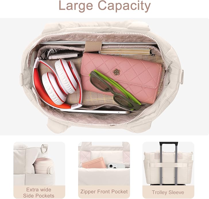 Tote Bag for Women Puffer Tote Bag Large Nurse Bags Shoulder Handbag with Zipper for Work Travel