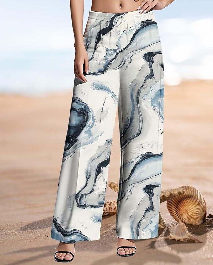 Womens Boho Pants Casual Oversize High Waisted Wide Leg Trousers Pattern Printed Ourdoors Pant for 2025 Summer