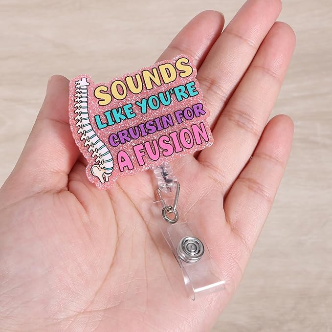 Sounds Like You're Cruisin for A Fusion Funny Nurse Badge Reel, Cute Retractable ID Card Badge Holder, Name Tag Medical Work Badge Clip for RN CNA PT Ortho, Spinal Fusion Nurse Nursing Student Doctor