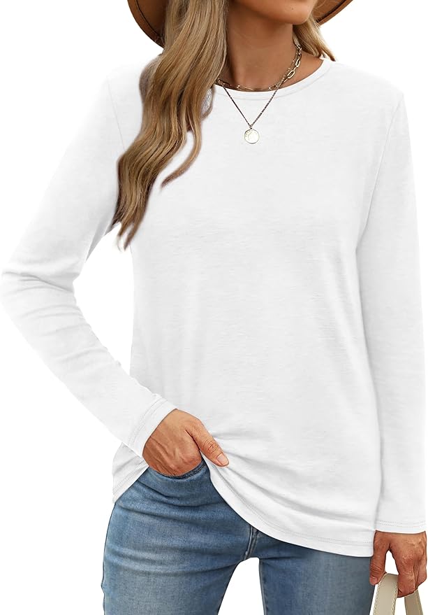 XIEERDUO Long Sleeve Shirts for Women Casual Crew Neck Basic Fall Tops Loose Fit Comfy