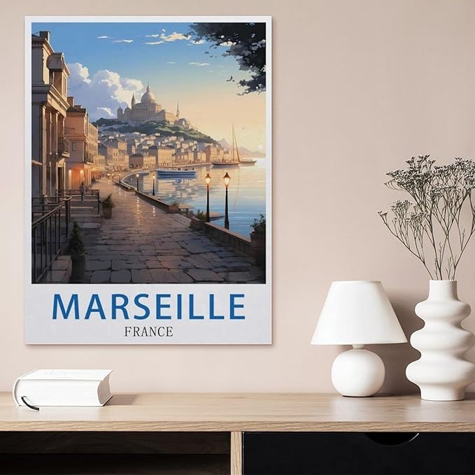 Jigsaw Puzzle 1000 Pieces for Adults，Marseille France, Vintage Travel Poster，Large Puzzle Game Artwork for Adults Teens（50x70cm）-BB58