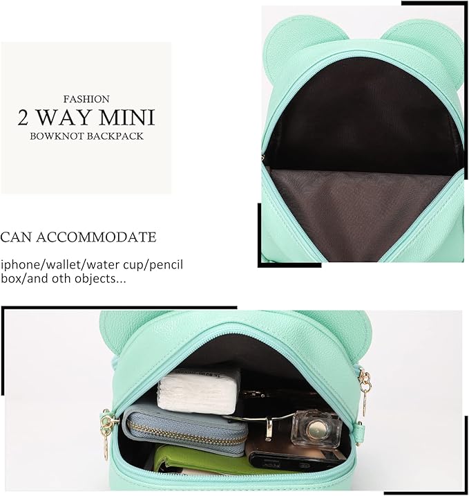 KL928 Girls Mini Backpack Bowknot Polka Dot Cute Small Daypacks Convertible Shoulder Bag Purse for Women