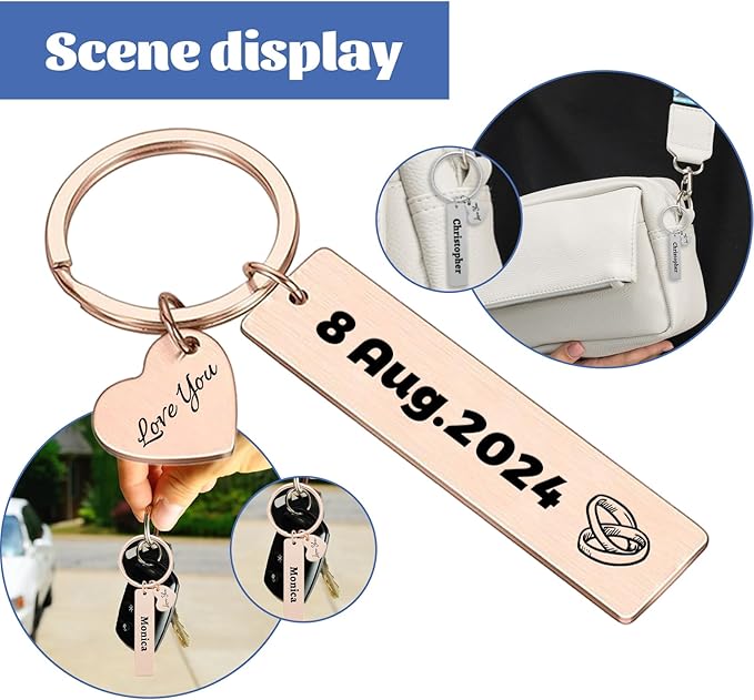 KBPTM Customized Double Sided Keychain - Personalized Engraved Text/Number/Name Keychain, Custom Key chain Gift for Boyfriend