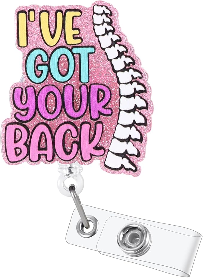 Funny Scrubs Badge Reel, Cute Chiropractor Work Badge Holder Retractable Clip, I've Got Your Back Fun RN Badge Buddy, LPN CNA MA Medical Worker Physical Therapy Nurse Doctor ID Name Badge Accessories