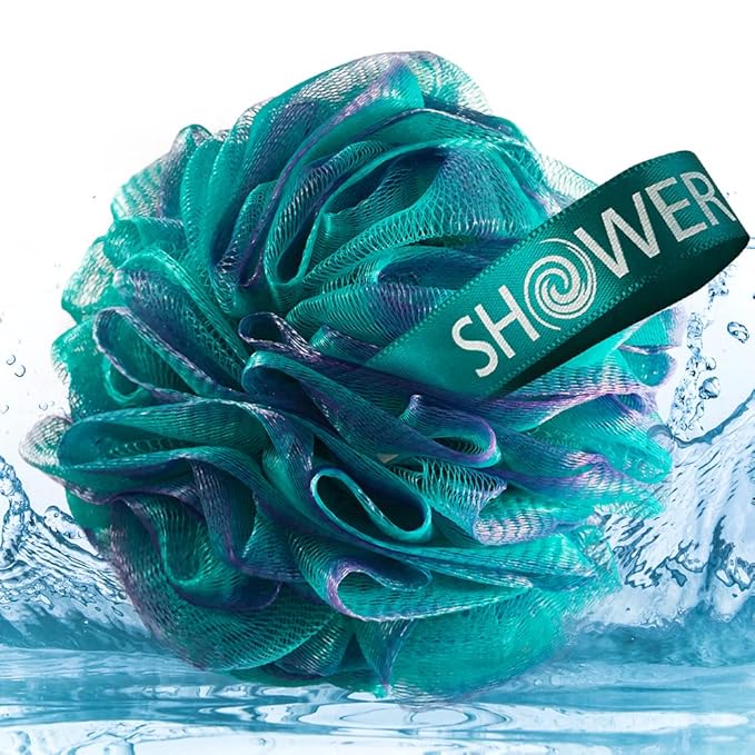 SHOWER BOUQUET Loofah Bath-Sponge XL Swirl-Deep-4-Pack // Extra Large 75g Soft Mesh Net Luffa Loofa Loufa Lufa Puff Set/Exfoliating Body Scrubber for Women and Men - Exfoliate & Soothe Face & Body