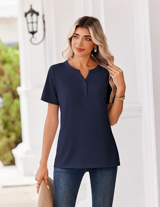Zeagoo Womens Summer Tops V Neck Short Sleeve Shirts Dressy Casual Blouse Spring Vacation Tshirts Clothes