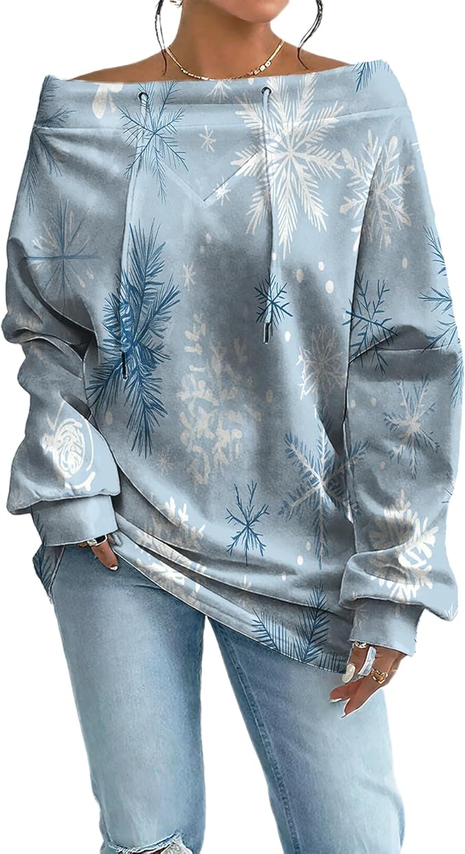 Womens Sweatshirts Floral Print Sexy Off The Shoulder T Shirts Oversized Long Sleeve Pullover Fall Tops