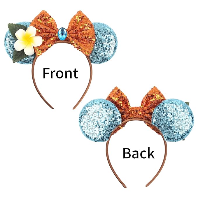 zhezesmila Mouse Ears Headbands for Women Hawaiian Ocean Princess Flower Headband Hair Accessories for Birthday Party Theme Park