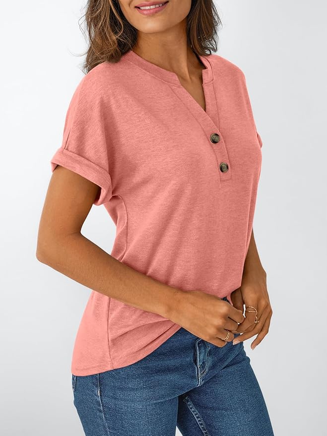 AUTOMET Women's Short Sleeve Shirts Henley Dressy Casual Summer Tops 2026 Spring Fashion Trendy Cute T-Shirts