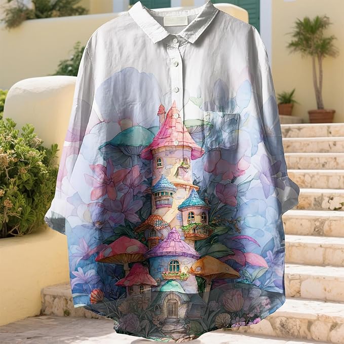 Women Funny Graphic Long Sleeve Floral Blouses Plus Size Button Shirts Casual Cute Vneck Fall Tunic Tops Trendy